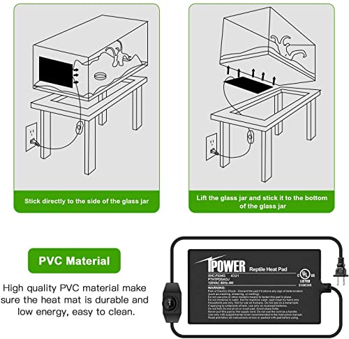 iPower Reptile Heat Mat Under Tank Warmer 4W/8W/16W/24W Terrarium Heater Heating Pad with Temperature Adjustable Controller Knob, Digital Thermometer and Hygrometerf or Amphibian, Multi Sizes - size: 4 X 7 Inch, style: 1 Pack with Adjustable Knob