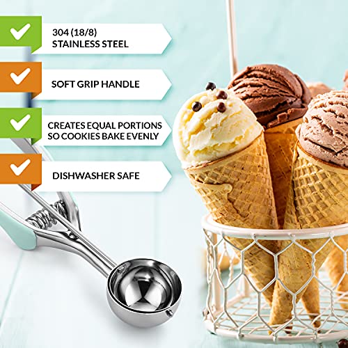 Spring Chef Large Stainless Steel Cookie Scoop, #20, 2.93 Tbsp, Mint | Multifunctional Cookie Scooper for Baking, Cupcake Batter Scoop, Ice Cream Scoop with Trigger & Soft Grip, Dishwasher Safe - color: Mint, size: #20 - Large - 2.93 Tbsp