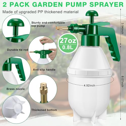 Ziliny 2 Pcs 27 oz Handheld Pump Spray Bottle Garden Mister Spray, Green | Small Garden Spray Bottle, Lawn Pressure Hand Pump Sprayer, with Adjustable Brass Nozzle, for Spraying Weeds Plants, Cleaning - size: 27 oz