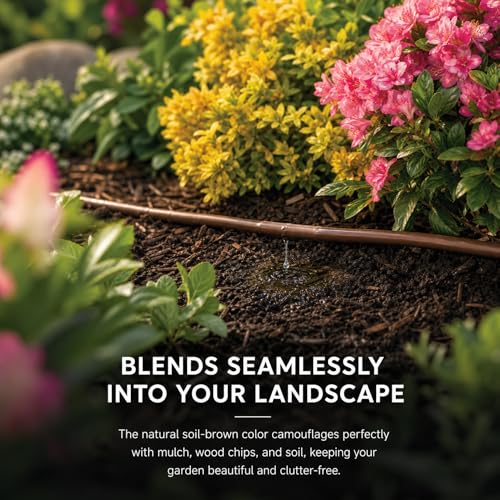 100FT 1/4" Irrigation Dripline Tubing with 6" Emitter Spacing for Gardens | Pre-Installed Emitters at Close Intervals Save Setup Time, Even Distribution for Flower Beds, Works with Most Drip Systems