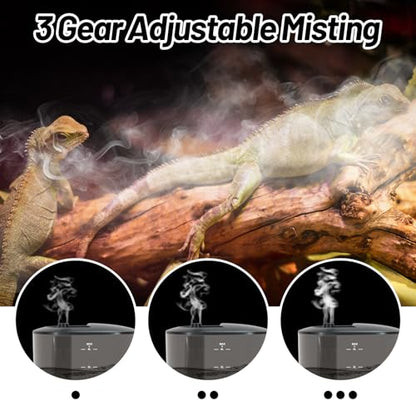 4L Reptile Humidifier Fogger Top Fill, Automatic Misting System for Reptiles, Adjustable Fogging, Leak-Proof, Timing Terrarium Mister Tank Humidifier for Snake Chameleon Frog Hermit Crab
