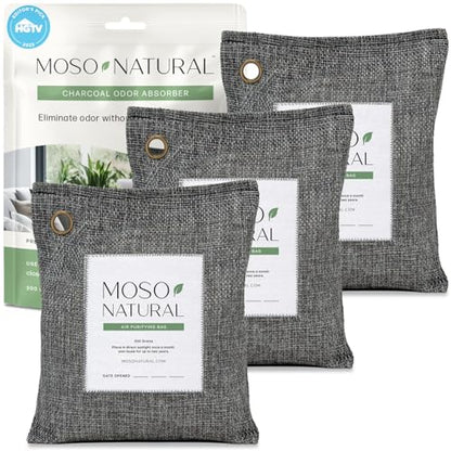 Moso Natural Air Purifying Bag 200g (3 Pack) HGTV Editor's Pick | Premium Bamboo Charcoal Odor Absorber for Home & Car | Closet Odor Eliminator & Car Air Freshener | Long Lasting Charcoal Bags - style: 200g (3 Pack)