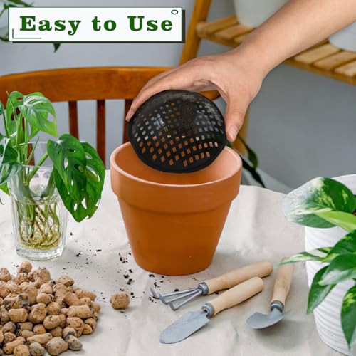 15 Pcs Ppherical Flower Pot Mesh Pad, Planter Inserts Bottom Grid for Large Pots, 3 Size Plant Pot Fillers Drain Hole Plugs Prevent Soil Leakage