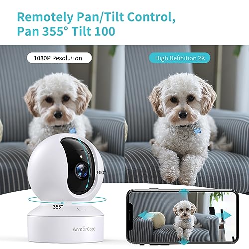 Armorcope Pet Camera, 2K HD Dog Camera with Phone APP, 360° Pan/Tilt View Puppy Cam, One Click Call for Baby Monitor, MagivPix Night Vision,Motion Tracking Alarm with Cloud/Local SD -2 Pack - style: 2 Pack