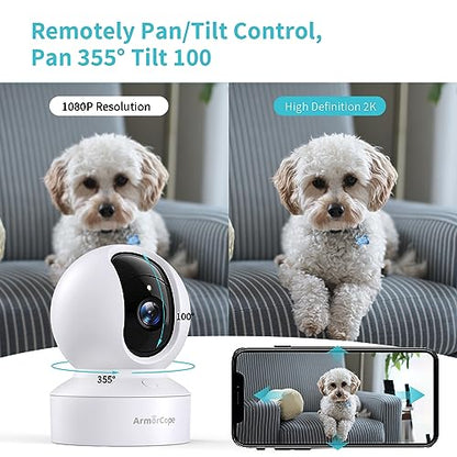 Armorcope Pet Camera, 2K HD Dog Camera with Phone APP, 360° Pan/Tilt View Puppy Cam, One Click Call for Baby Monitor, MagivPix Night Vision,Motion Tracking Alarm with Cloud/Local SD -2 Pack - style: 2 Pack