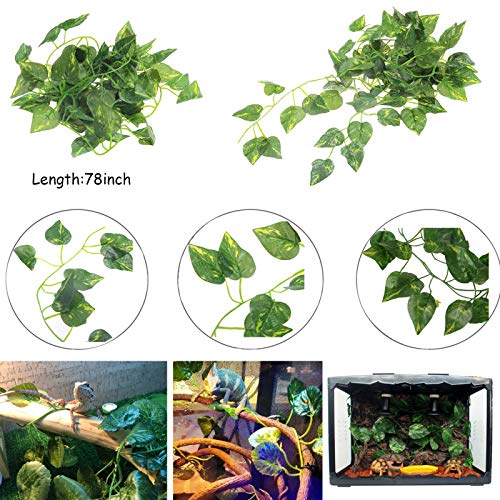 kathson 6PCS Lizard Habitat Decor,Leopard Gecko Hideout Coconut Shell Hole Hut,Bearded Dragon Bendable Climbing Vines,Reptile Hanging Plants Tank Accessories for Chameleon,Snake,Iguana,Turtle - size: 6PCS