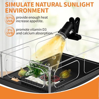 GOZILLA Reptile Heat Lamp, 360°Rota-Table Turtle Light with 25W+50W UVA/UVB Reptile Light Bulbs, Turtle Lamp for Reptile and Amphibian Tanks, Terrariums and Cages.（Black） - color: Lamp-Black