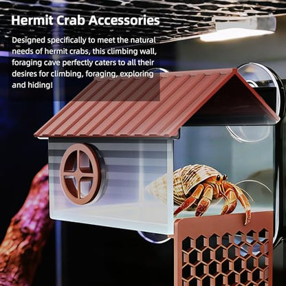 Hermit Crab Accessories | Hermit Crab Climbing Toys with Climbing Wall | Multi-Functional Hermit Crab Hideaway & Foraging Cave with Ladder | Hermit Crab Cage Decorations