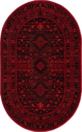 Unique Loom Tekke Collection Area Rug - Sheibani (3' 3" x 5' 3" Oval, Red/ Black) - size: 3'1" x 5'3" (Oval)