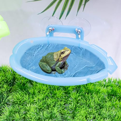 Tree Frog Terrarium Accessories, 2 Pack Plastic Bathtub with Suction Cups, Tank Habitat Accessories for African Dwarf Frog, Toad, Tree Frogs