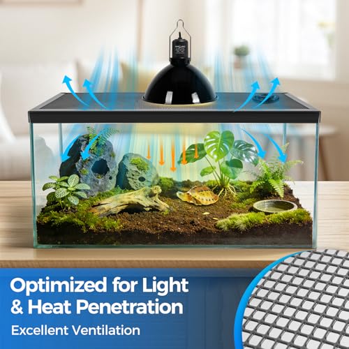 REPTI ZOO Terrarium Screen Cover with Cable Control for Reptile & Aquarium Tank, 24x12 inch Durable Steel Frame & Mesh Top for Reptile & Turtle & Fish Tank - size: 24x12 inch