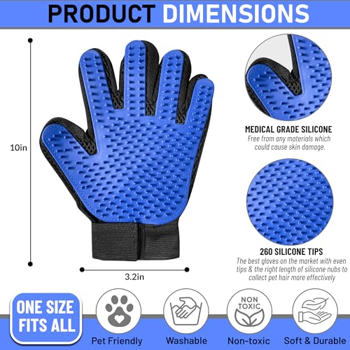 Upgrade Pet Grooming Gloves, Grooming Gloves for Dogs, Cats, Rabbits & Horses with Long and Short Hair, Efficient Pets Hair Remover Mittens - 1 Pair (Blue) - color: Blue
