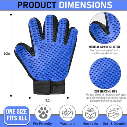 Upgrade Pet Grooming Gloves, Grooming Gloves for Dogs, Cats, Rabbits & Horses with Long and Short Hair, Efficient Pets Hair Remover Mittens - 1 Pair (Blue) - color: Blue