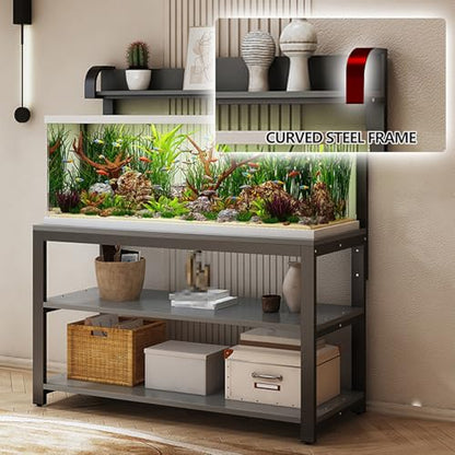 Adjustable Height Metal Aquarium Stand with Storage Shelf, Open Design for Home & Office, Durable Fish Tank Holder, Modern Aesthetic, Easy Assembly, Sturdy Construction,Black+natural,80x30x1 - size: 80x30x144cm