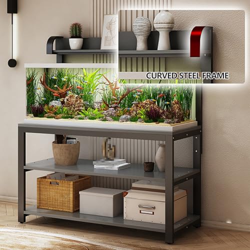 Adjustable Metal Aquarium Stand with Storage Shelf - Height Adjustable, Open Design for Home & Office, Durable & Stylish Fish Tank Holder,White+gray,80x50x144cm - size: 80x50x144cm
