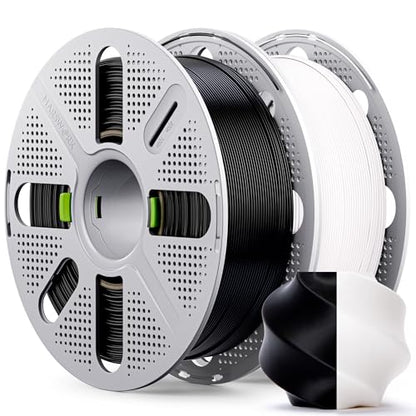 PLA Basic, Pre-Dried Filament with Quick-Swap Reusable Spool 2kg (4.4lbs), 1.75mm 3D Printing Filament, Compatible with Bambu Lab 3D Printers – Black + White - color: Black + White With Spool, size: With Spool