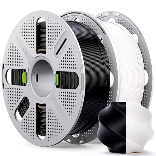 PLA Basic, Pre-Dried Filament with Quick-Swap Reusable Spool 2kg (4.4lbs), 1.75mm 3D Printing Filament, Compatible with Bambu Lab 3D Printers – Black + White - color: Black + White With Spool, size: With Spool