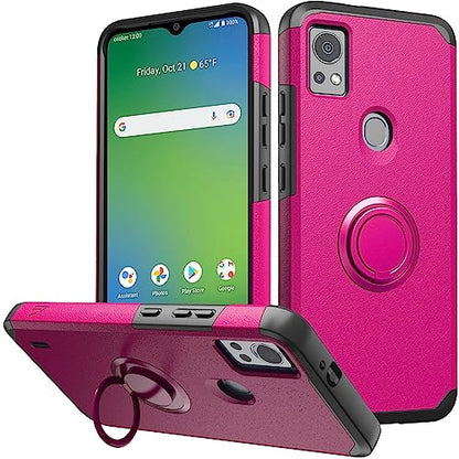 for AT&T SL112A 6782D / Cricket SL112C Shockproof Ring Stand Hybrid Cover Phone Case + Tempered Glass + Extreme Band + Stylus Pen + Pry Tool (Pink) - color: Pink