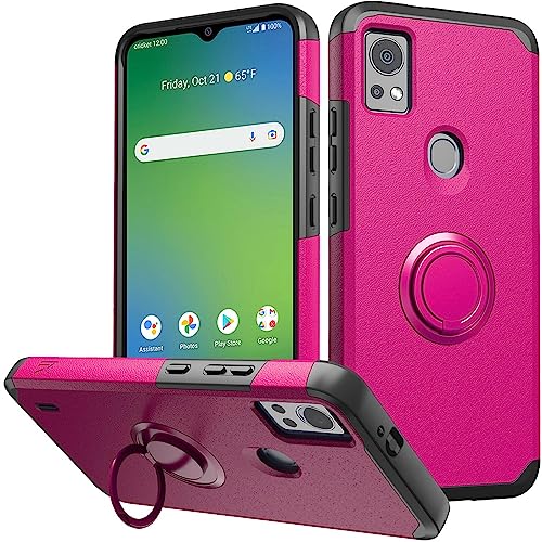 for AT&T SL112A 6782D / Cricket SL112C Shockproof Ring Stand Hybrid Cover Phone Case + Tempered Glass + Extreme Band + Stylus Pen + Pry Tool (Pink) - color: Pink