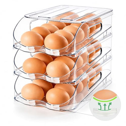 SMRCAD 36-Egg Dispenser with Silicone Bumpers, Auto-Rolling, Stackable | BPA-free food-grade PET | Stackable with lid | Built-in handle | Fits Large to Jumbo Eggs | Hand wash only - size: 3 Layer Holder 36 Eggs (M SIZE)