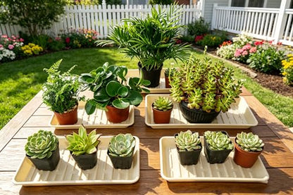 Plant Saucer Tray 6.5 x 13 Inch, Heavy Sturdy Long Narrow Plastic Plant Drainage Tray No Holes, Drip Tray for Pots, Seed Starter Growing Tray, Beige - color: Beige, size: 13" x 6.5" x 1.2" (6pack)