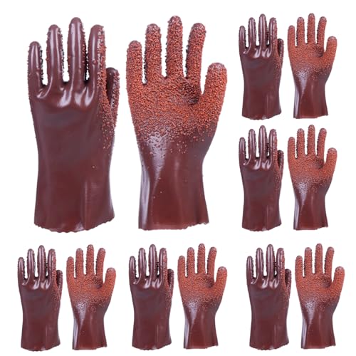 6 Pairs Sewer Gloves PVC Coated Non-Slip Oil & Chemical Resistant | 6 Pairs PVC Coated Sewer Gloves, Abrasion Resistant, Non-Slip Grip, Oil & Chemical Resistant for Drain Cleaning & Plumbing. - color: 6 Pairs Brown