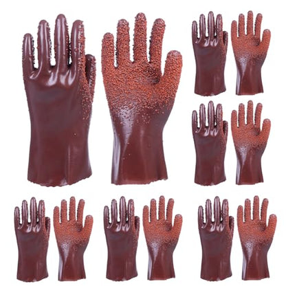 6 Pairs Sewer Gloves PVC Coated Non-Slip Oil & Chemical Resistant | 6 Pairs PVC Coated Sewer Gloves, Abrasion Resistant, Non-Slip Grip, Oil & Chemical Resistant for Drain Cleaning & Plumbing. - color: 6 Pairs Brown