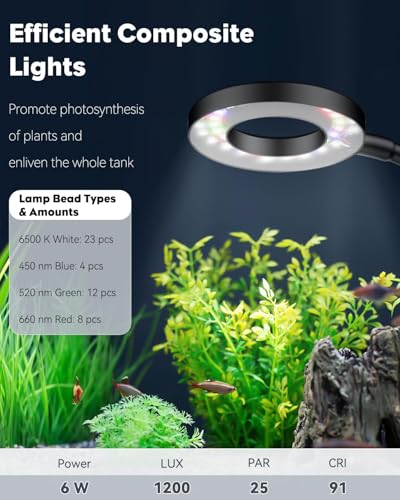 Pawfly 6 W LED Aquarium Light for 1 to 5 Gallon Fish Tanks Clip On Fish Tank Light USB Moving Aquarium Lamp with Full Spectrum Dimmable White Blue Red Green Lights with Timer (Adapter Not Included) - size: For 1 to 5 Gallon Fish Tank