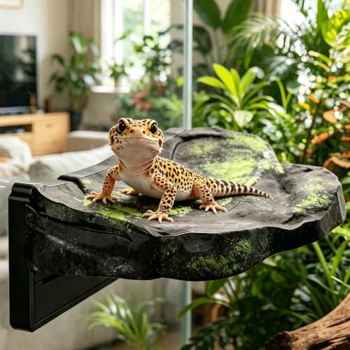 Magnetic Reptile Climbing Ledge, Rock Small Animals Basking Platform | Wall Mount, Detachable, Strong Magnetic Attachment, Vertical Space Saving - size: S