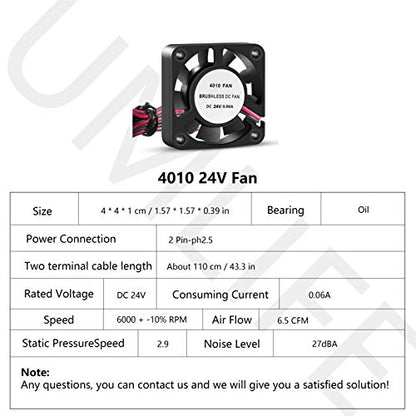 3D Printer Cooling Fan, 40mm x 40mm x 10mm Blower Cooling Fan with 2 Pin Terminal for Hotend Extruder Heatsinks Makerbot MK7 MK8 CPU Chip (24V 0.06A) - color: 24V(4010)