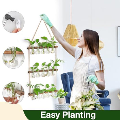 XXXFLOWER Wall Hanging Propagation Station 5 Bulb Vase 3 Tiers Brown | Hanging Plant Holder Wall Hanging Planters for Indoor Plants, Wall Decor for Living Room Office - size: Brown-15 Bulb Vase