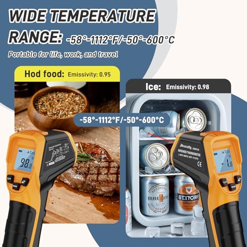 Infrared Thermometer Laser Temperature Gun -58℉ to 1112℉,with Cal Calibration and Adjustable Emissivity,Min& Max Measure,for Cooking,Oven,Meat Food,HVAC,Appliance（Yellow） - color: Yellow