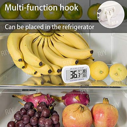 4 Pack Digital Refrigerator Thermometer Fridge Freezer Room Thermometer Waterproof Large LCD Display Max/Min Record Function, White