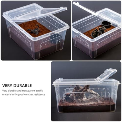 HOMSFOU Acrylic Reptile Feeding Box for Small Pets with High Surface Hardness and Safe Design, Climbing Pet Container Suitable for Living Foods and Transporting Animals Random Color