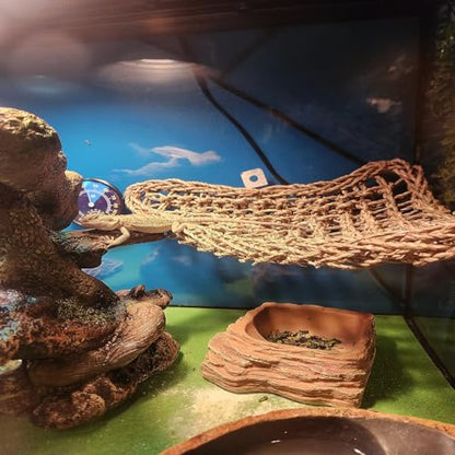 Tank Accessories for Bearded Dragon Include Resin Classical Castle Reptile Hammocks Climb Habitat Hanging Jungle Vines Flexible Leaves Climbing Decor for Chameleon Lizard Gecko Spider(6 PCS)