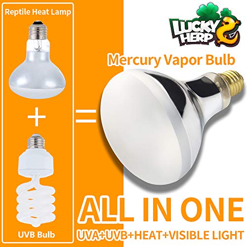 LUCKY HERP 160 Watt UVA+UVB Vapor Heat Lamp Bulb, High Intensity Self-Ballasted Heat Basking Lamp/Bulb/Light for Reptile and Amphibian, Sun Lamp for Bearded Dragon Lizard Turtle - size: 160