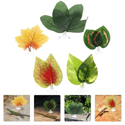 UPKOCH 5pcs Artificial Reptile Plant Decor Leaves Set for Terrarium Habitat, Realistic Faux Leaf Litter Including Perilla, Peony, Maple, for Reptiles and Amphibians