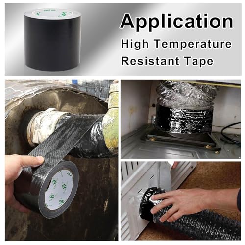 BOMEI PACK Adhesive Black Aluminum Foil Heat Shield Tape Barrier 4in x 66ft, Fiberglass Thermal Insulation Reflective Material High Temp Protection 1 Pack - size: 4inch x 66ft