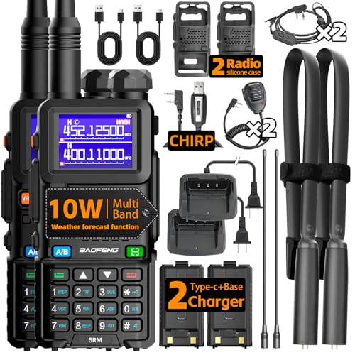 Baofeng Radio UV-5RM Ham Radio Handheld UV5R Long Range Walkie Talkies | NOAA Weather | Rechargeable |Programming Cable & Earpiece | 999 Channels for Emergency,Survival,Hunting, Camping(2 Pack) - color: Black