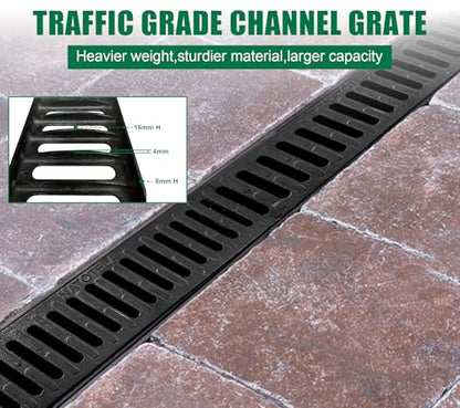 2 Pack 19.7x5.5x3.9in B125 Trench Drain with Ductile Iron Grate | Driveway Heavy Duty Channel Drainage System Fluorocarbon Paint Anti Corrosion Garage Parking Lot Concrete Patio