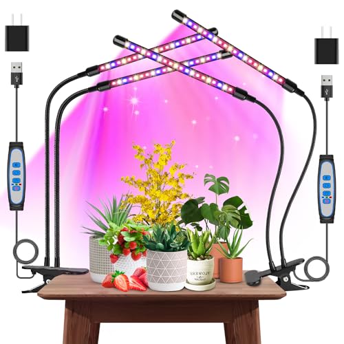 Plant Light, 2 Heads Grow Lights for Seed Starting with Clip, 2Pack | Full Spectrum Grow Light, Timer 6/12/16Hrs, 3 Spectrums, 5 Dimmable Levels, Flexible Gooseneck - size: (2 Pack)2 Arms
