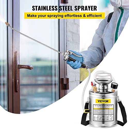 Happybuy 1 Gallon Stainless Steel Pump Sprayer, 12" Wand & 3FT Reinforced Hose, Pressure Gauge, Safety Valve & Adjustable Nozzle, Garden Weed Sprayer for Lawn, Gardening, Sanitizing - size: 1 Gallon