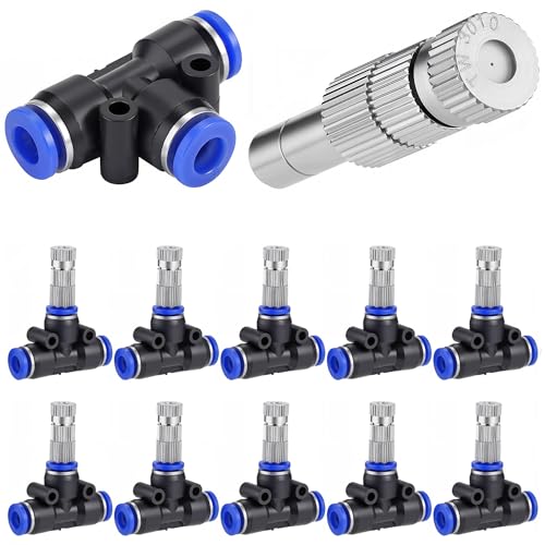 20 Pcs Brass Misting Nozzles Mister & 1/4" Water Misting Nozzle Tees Kit | Replacement Nozzles with Filter Mesh 0.012"/0.3mm Orifice Misting System Heads Sprayer for Outdoor Cooling System - style: Mister Heads 10 Pcs + 1/4'' Misting Nozzle Tees 10 Pcs