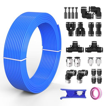 5/32 OD Inch 4mm Air Line Hose Tubing Kit Poly Airline Blue | Polyurethane Compressed Pneumatic Compressor Repair Kit With Push To Connect Fittings - color: Blue, size: 5/32" OD