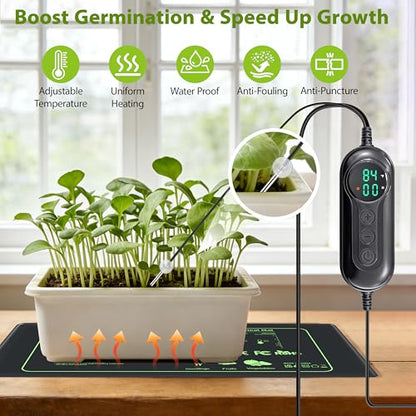 Seedling Heat Mat with Thermostat Controller, Plant Warming Mat for Indoor Growing, Seed Starting Heater Mat Temperature & Timer Set, Waterproof Heat Mat for Germination Fermentation Greenhouse - size: 1 PC w/TC