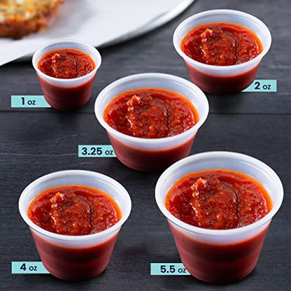 Fit Meal Prep 250 Pack 3.25 oz BPA Free Condiment Cups No Lids, Disposable Jello Shots Containers, Small Dipping Sauce Cups, Plastic Ramekins in Bulk, Stackable Souffle Cups for Sample, Portioning - size: 3.25 oz