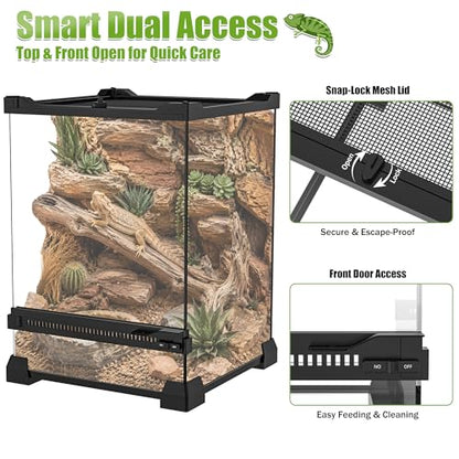 8" x 8" x 12" Mini Vertical Glass Reptile Terrarium | Front Opening & Fully Assembled Enclosure Tank for Crested Geckos, Tree Frogs, Tarantulas, Jumping Spiders & Tiny Reptiles - size: 8" x 8" x 12"