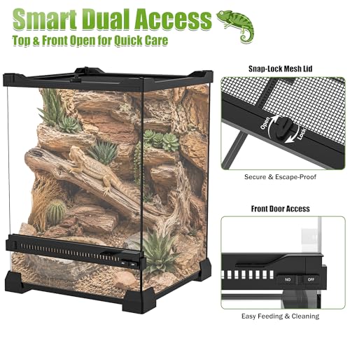 8" x 8" x 12" Mini Vertical Glass Reptile Terrarium | Front Opening & Fully Assembled Enclosure Tank for Crested Geckos, Tree Frogs, Tarantulas, Jumping Spiders & Tiny Reptiles - size: 8" x 8" x 12"