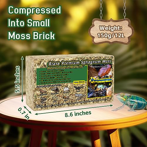 Riare 5.3oz Natural Sphagnum Moss for Reptiles- Terrarium Reptiles Moss | 6QT High Expansion, Moisture Retention, Long Fiber Dried Moss Bedding for Lepard Gecko Snakes Turtles Frogs Spiders - color: 5.3OZ
