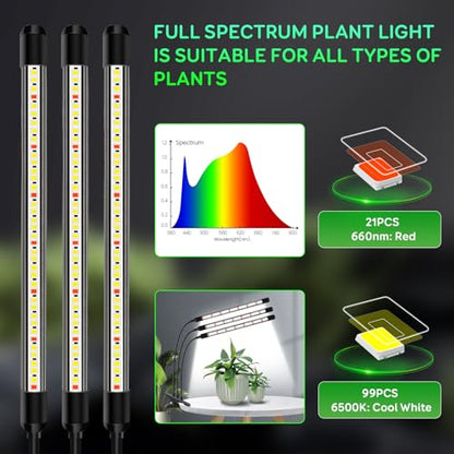 SDOVUERC Tri-Heads Grow Lights for Indoor Plants, Full Spectrum Plant Lights for Indoor Growing with Adjustable 360° Gooseneck, 6/12/18H Timer & Dimming for Seedlings(Pack 2) - size: 3 Heads(Pack 2)